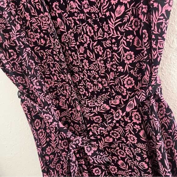 Nanette Lepore Sz 12 Pink Black Floral Print Midi Dress Pleated A Line Women’s - Picture 4 of 9
